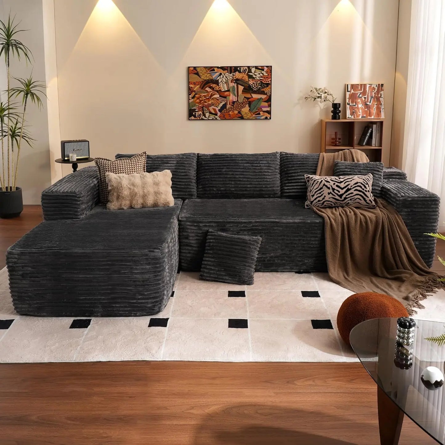 104" L-Shape Chaise, Memory Foam Sofa with Corduroy Fabric, various colors