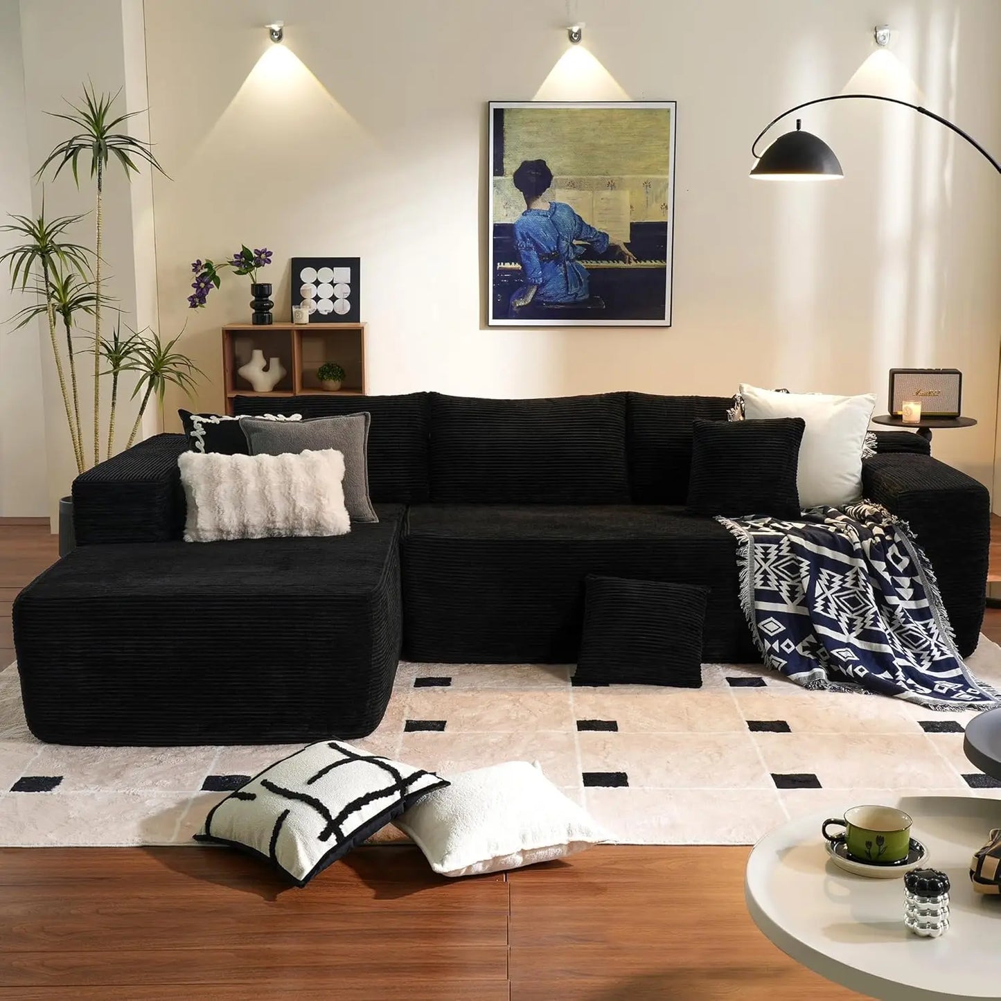 104" L-Shape Chaise, Memory Foam Sofa with Corduroy Fabric, various colors