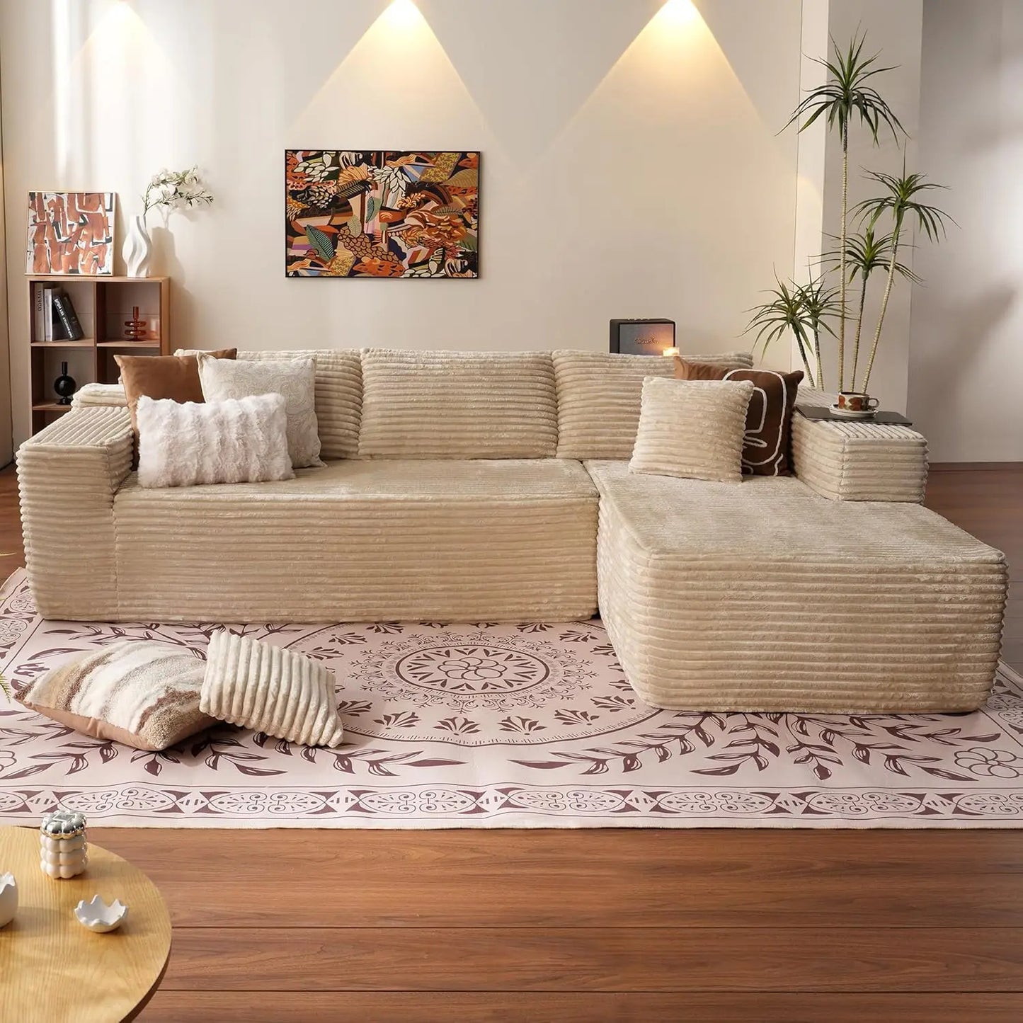 104" L-Shape Chaise, Memory Foam Sofa with Corduroy Fabric, various colors