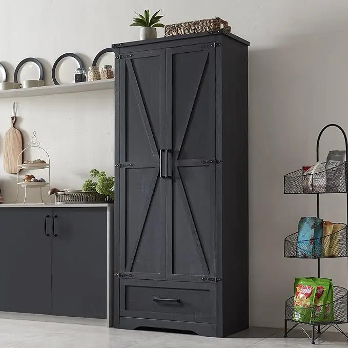 Farmhouse Kitchen Pantry Cabinet - 72" Tall antique white, antique black, brown or light brown