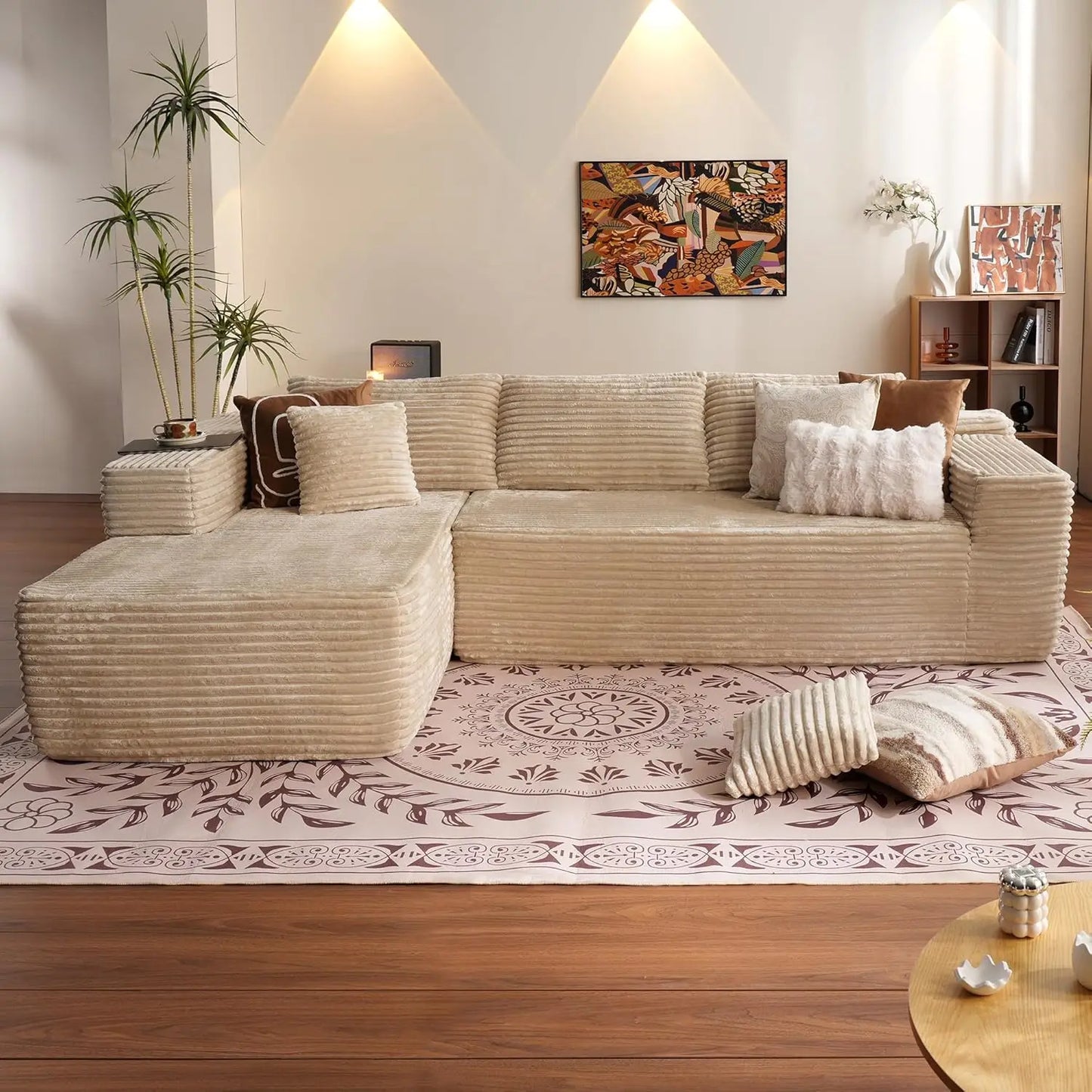 104" L-Shape Chaise, Memory Foam Sofa with Corduroy Fabric, various colors