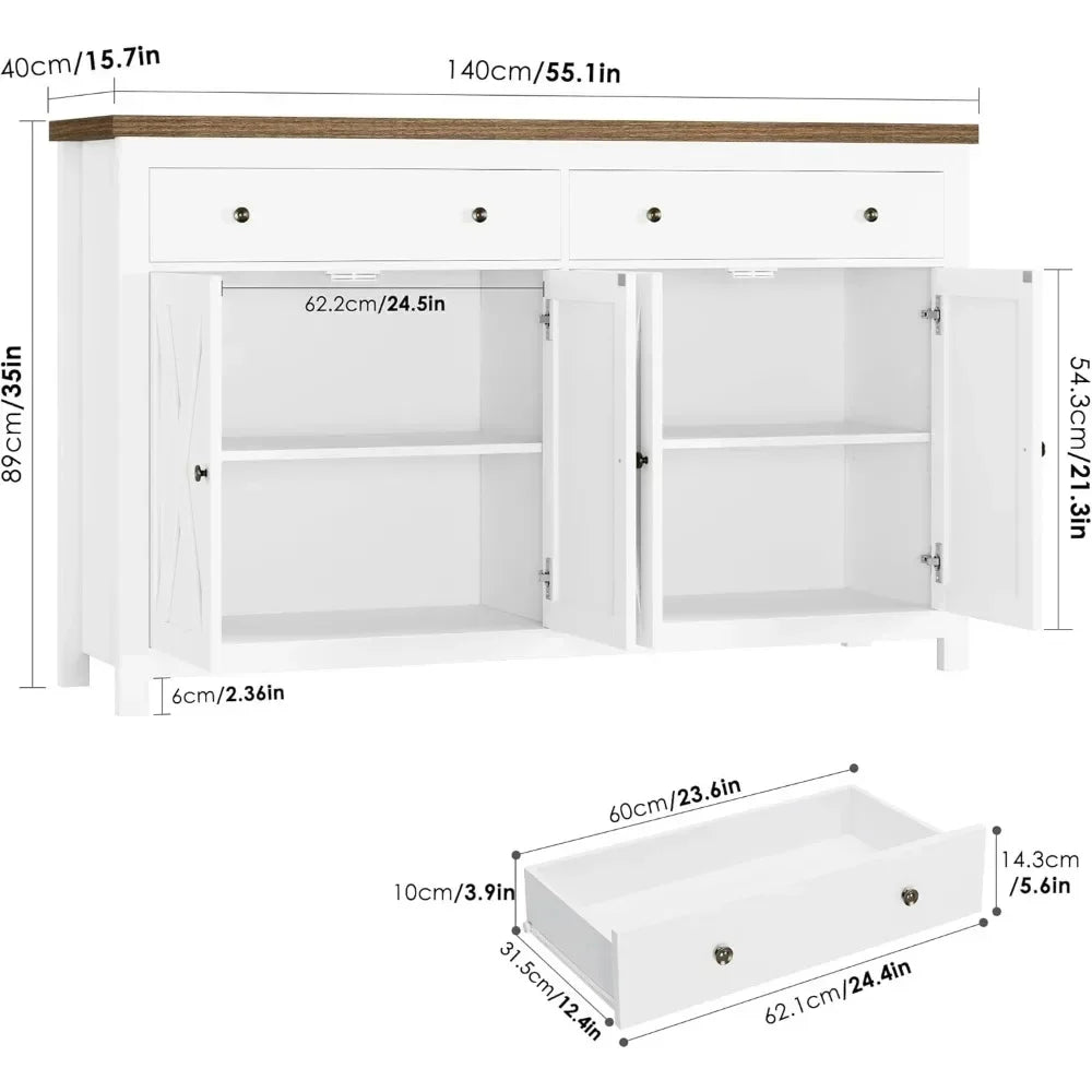 Kitchen Storage Cabinet with 2 Drawers and 4 Doors