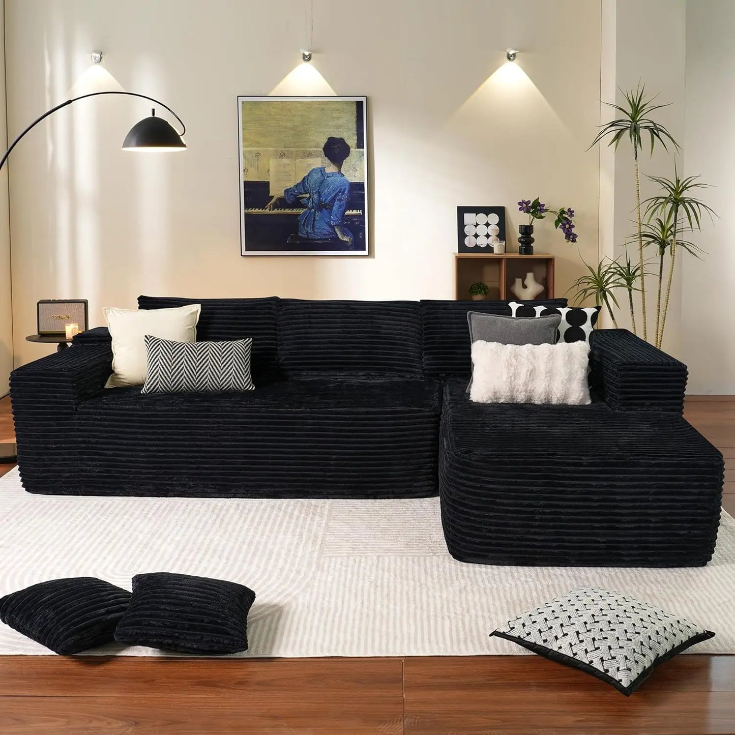 104" L-Shape Chaise, Memory Foam Sofa with Corduroy Fabric, various colors