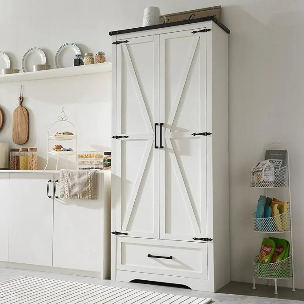 Farmhouse Kitchen Pantry Cabinet - 72" Tall antique white, antique black, brown or light brown