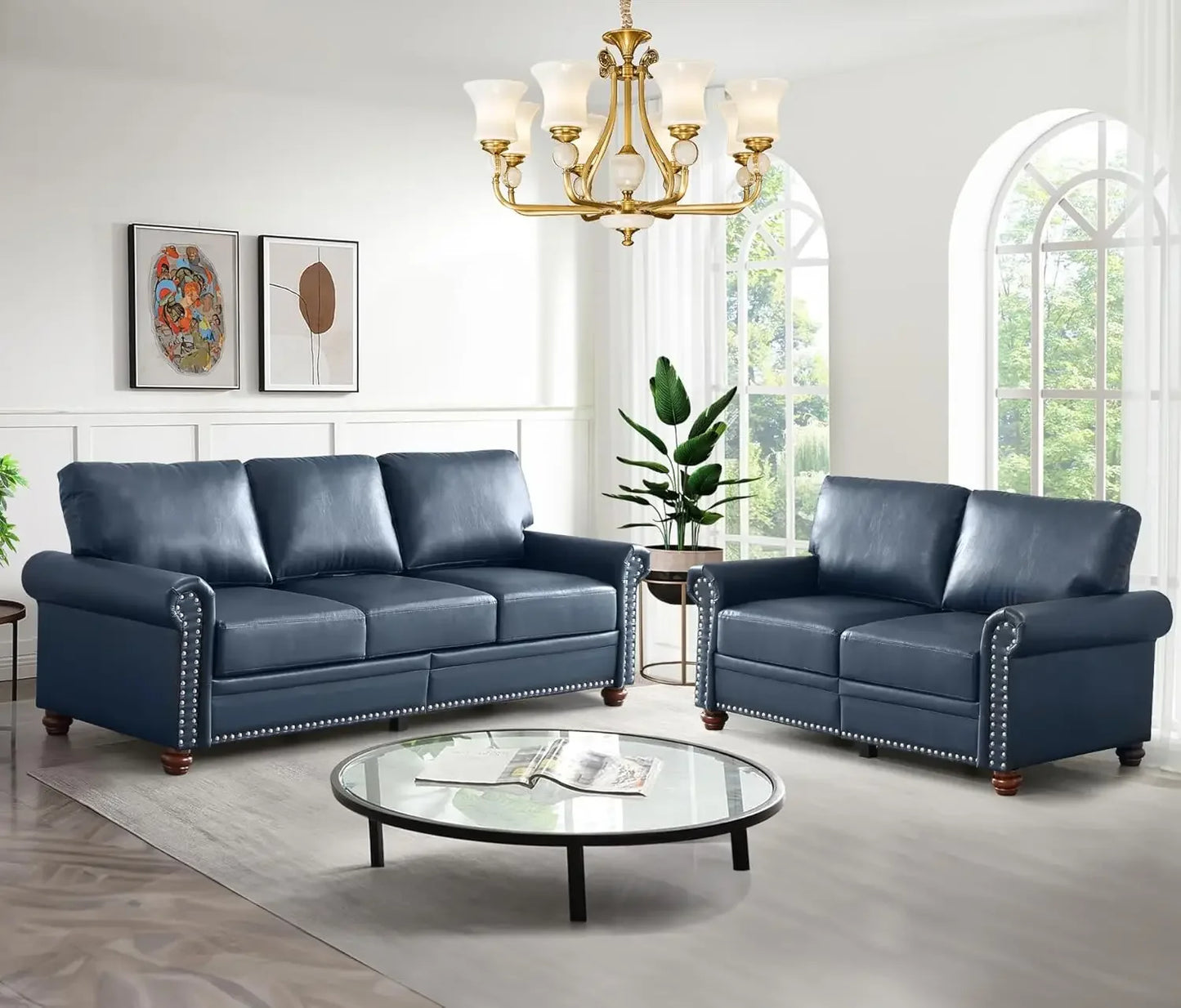 2-Piece Leather Sofa Couch Set with Storage Space, various colors