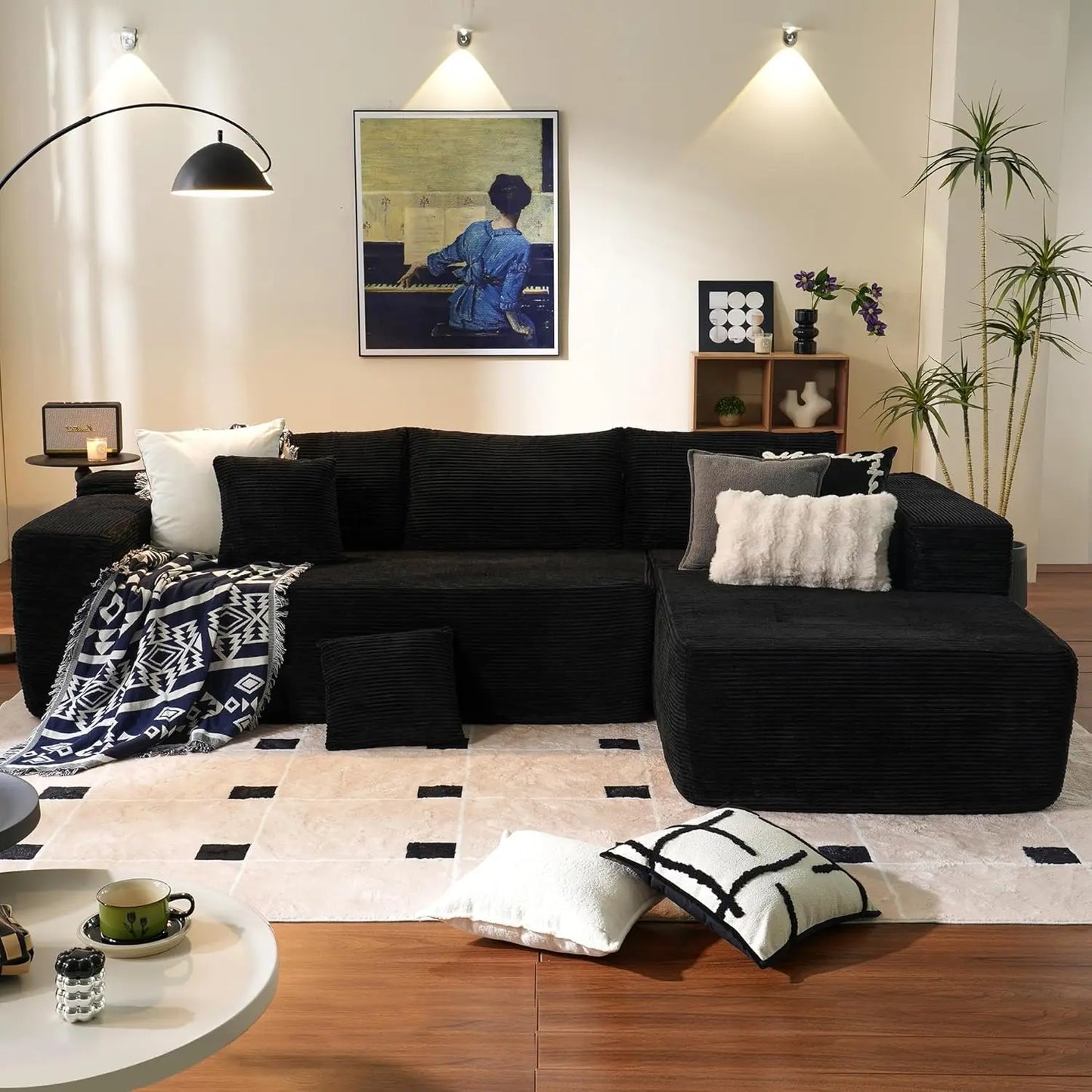 104" L-Shape Chaise, Memory Foam Sofa with Corduroy Fabric, various colors