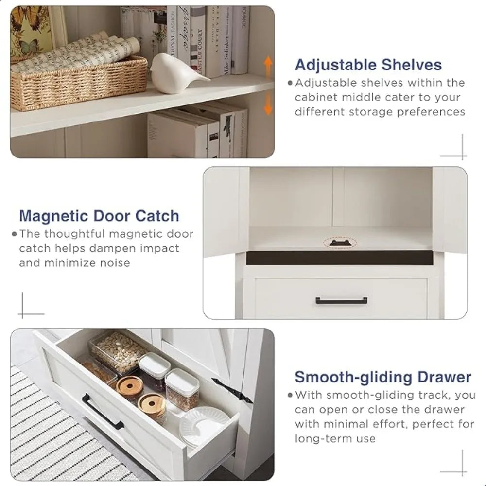 Farmhouse Kitchen Pantry Cabinet - 72" Tall antique white, antique black, brown or light brown