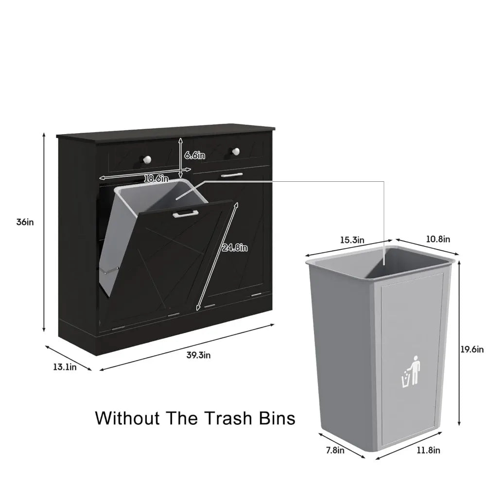 Trash Cabinet Double Tit Out Trash Bin, black, grey, white or walnut white