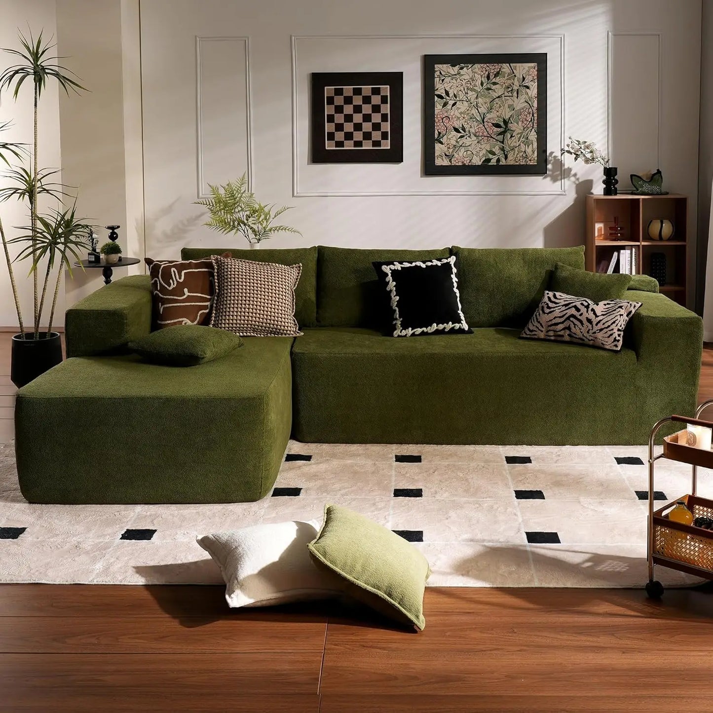 104" L-Shape Chaise, Memory Foam Sofa with Corduroy Fabric, various colors