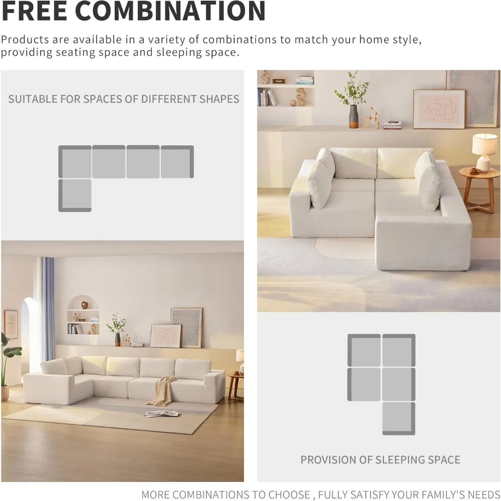 116 × 116'' Modular Sectional Couch, Modern L-Shape Floor Sofa, various colors