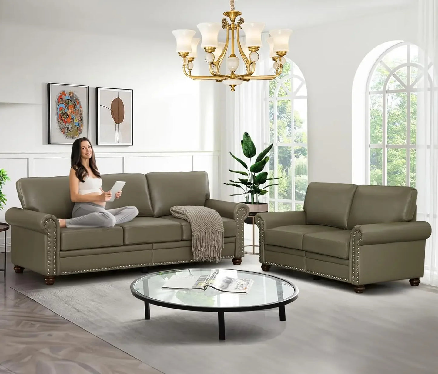 2-Piece Leather Sofa Couch Set with Storage Space, various colors