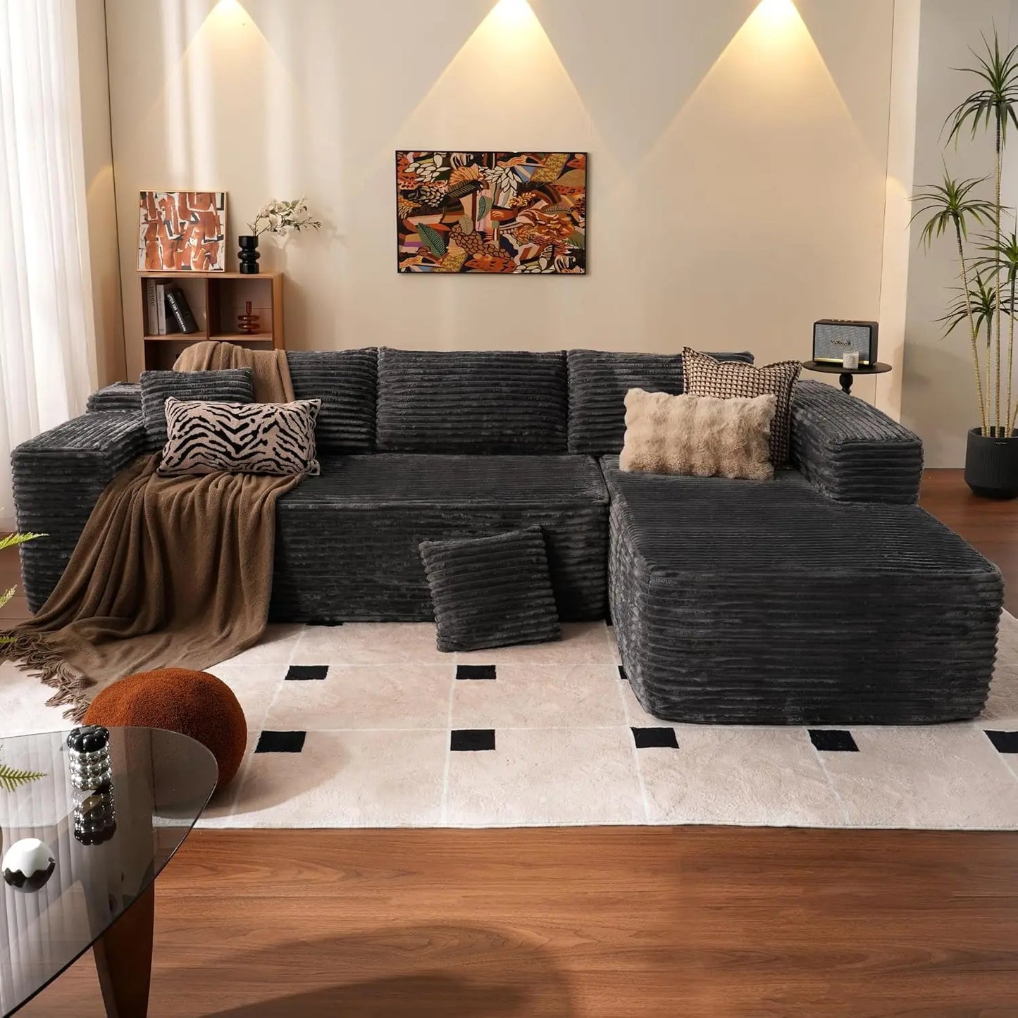 104" L-Shape Chaise, Memory Foam Sofa with Corduroy Fabric, various colors