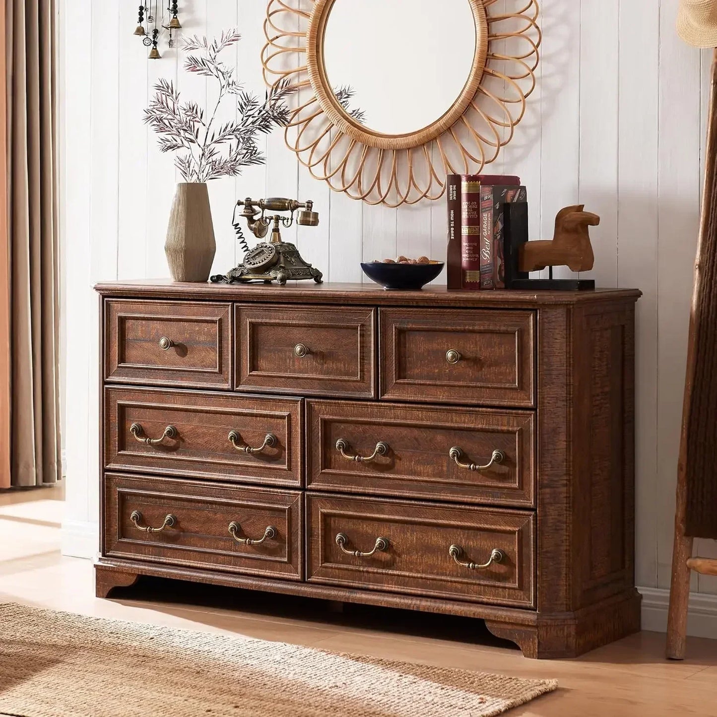 Farmhouse 7 Drawers Dresser for Bedroom, 54" Wide