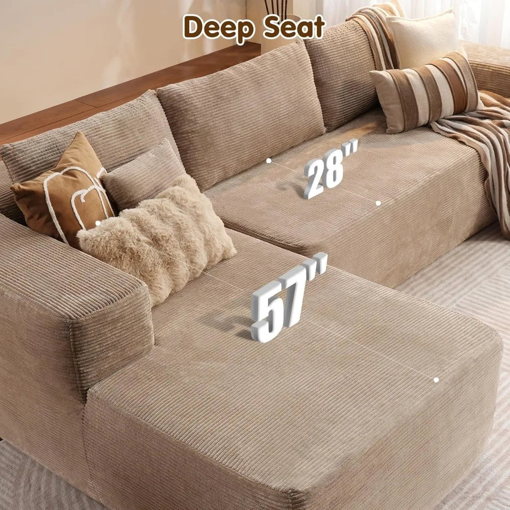 104" L-Shape Chaise, Memory Foam Sofa with Corduroy Fabric, various colors