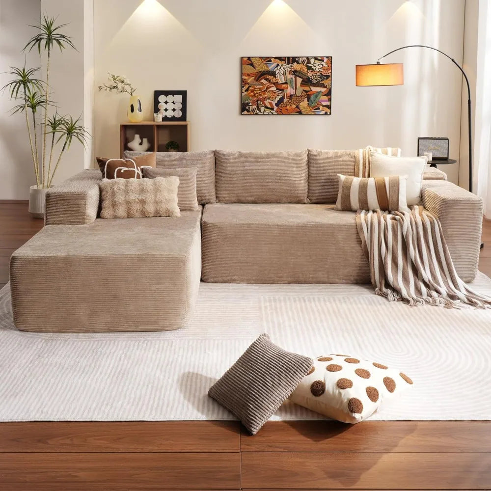 104" L-Shape Chaise, Memory Foam Sofa with Corduroy Fabric, various colors