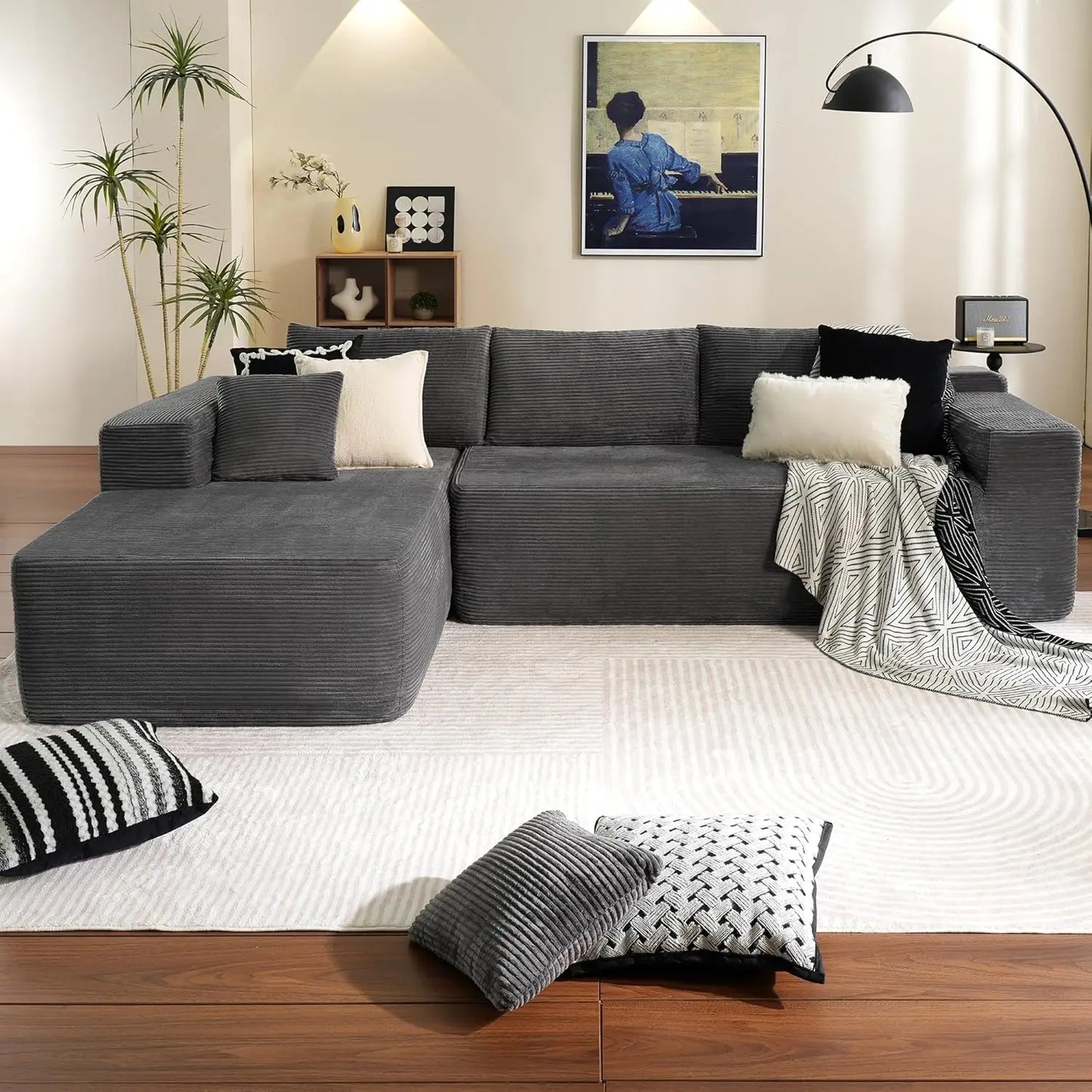 104" L-Shape Chaise, Memory Foam Sofa with Corduroy Fabric, various colors