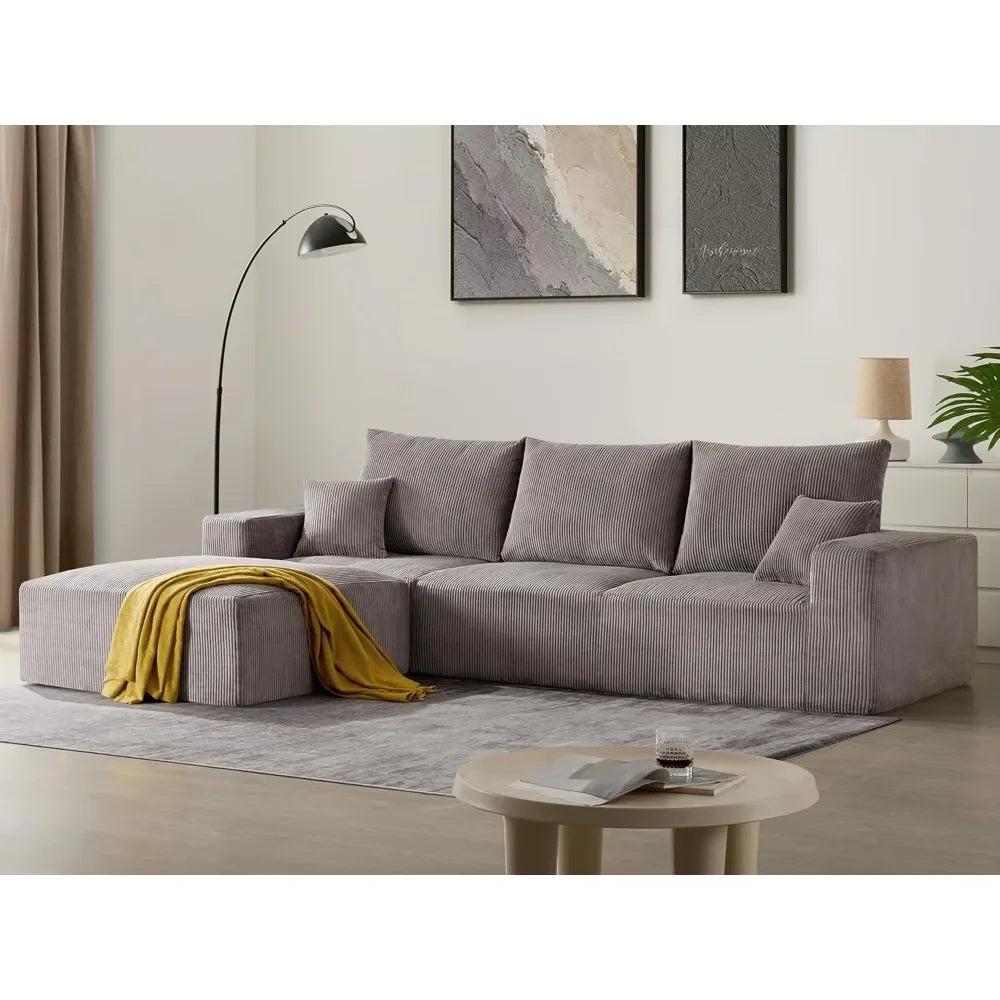 113'' L-Shaped Lounge Cloud Couch with Upgraded Corduroy, various colors