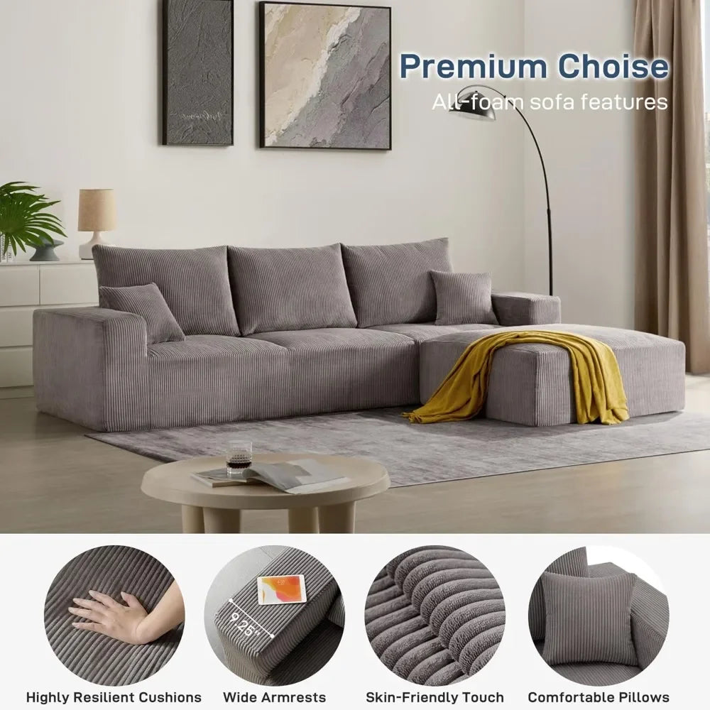 113'' L-Shaped Lounge Cloud Couch with Upgraded Corduroy, various colors