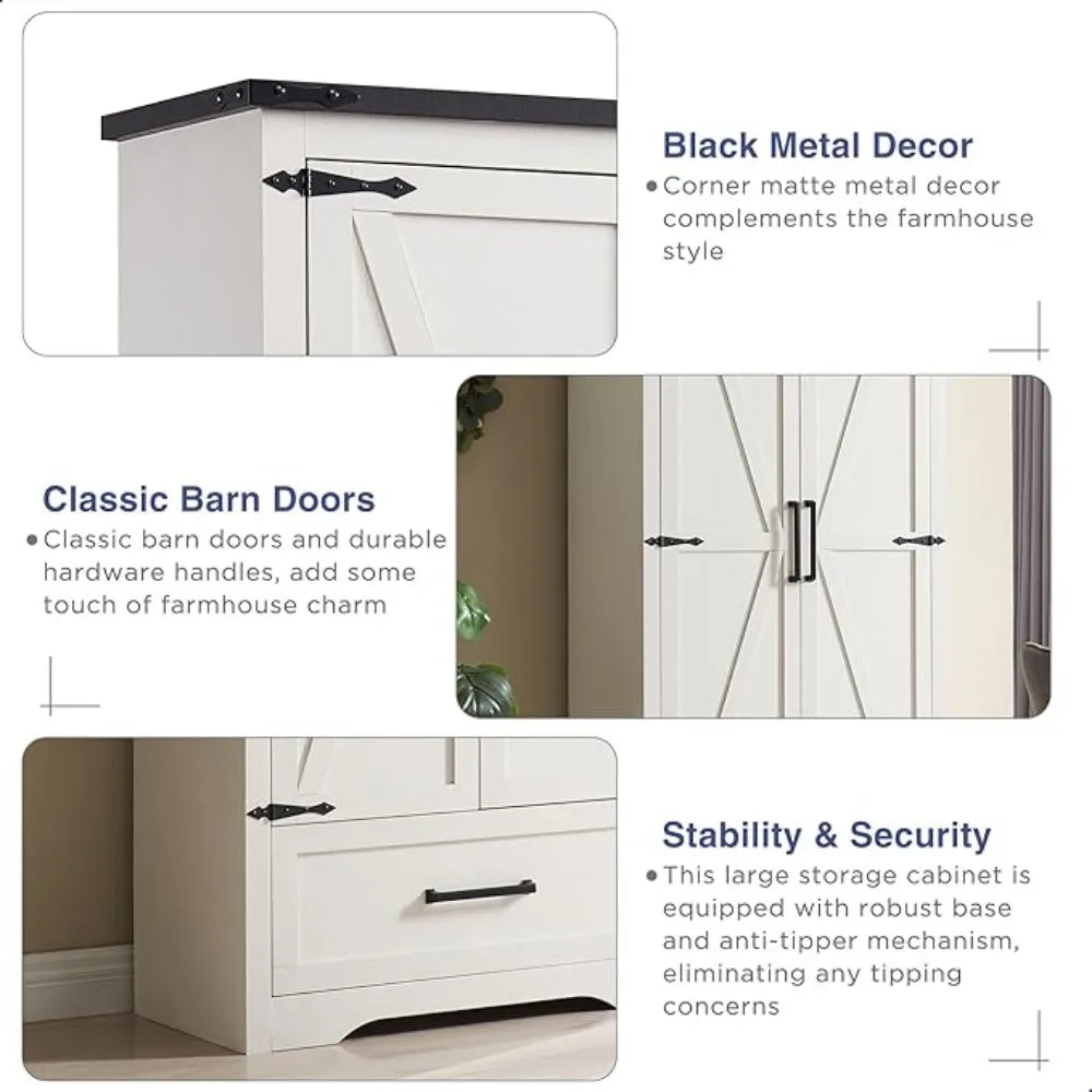 Farmhouse Kitchen Pantry Cabinet - 72" Tall antique white, antique black, brown or light brown