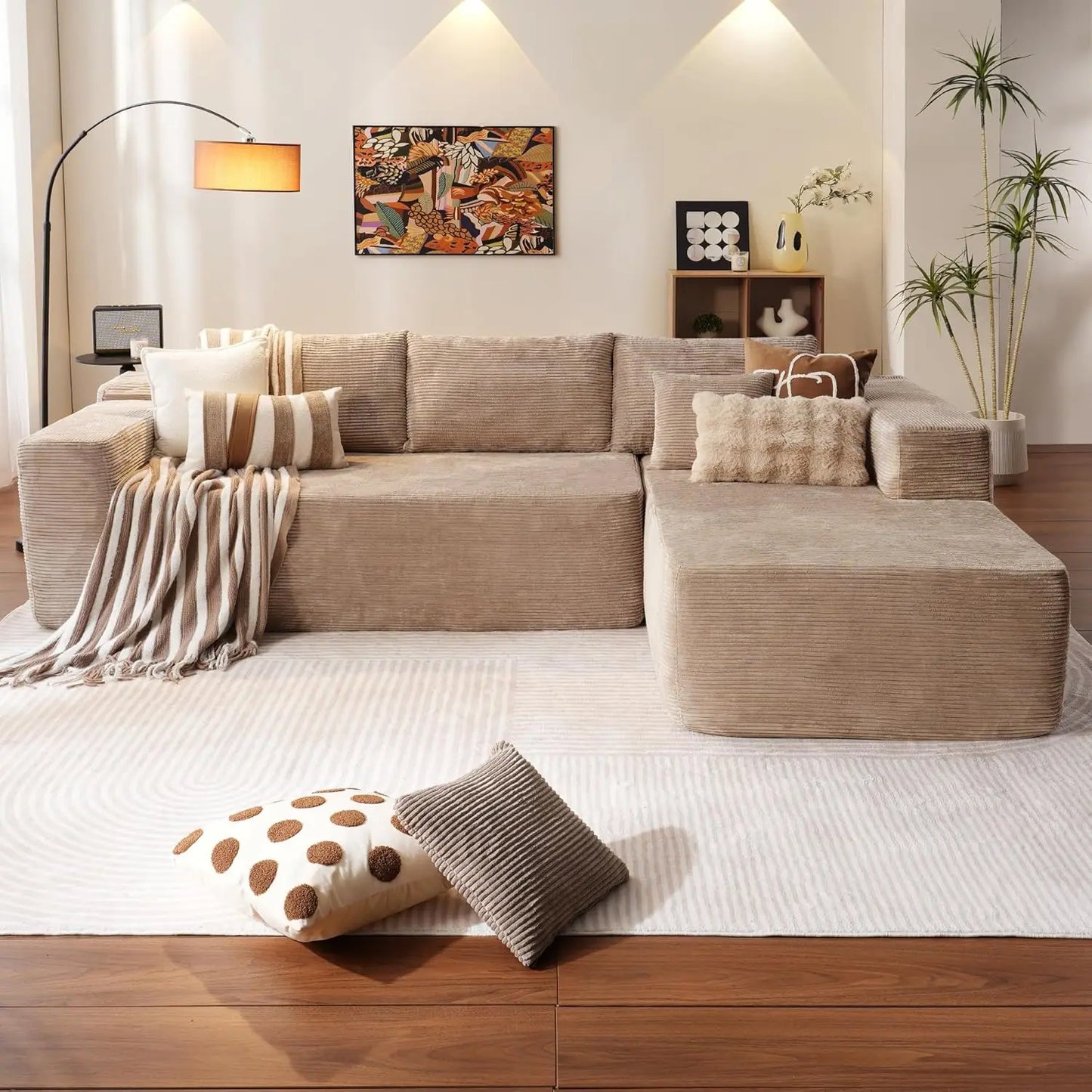104" L-Shape Chaise, Memory Foam Sofa with Corduroy Fabric, various colors