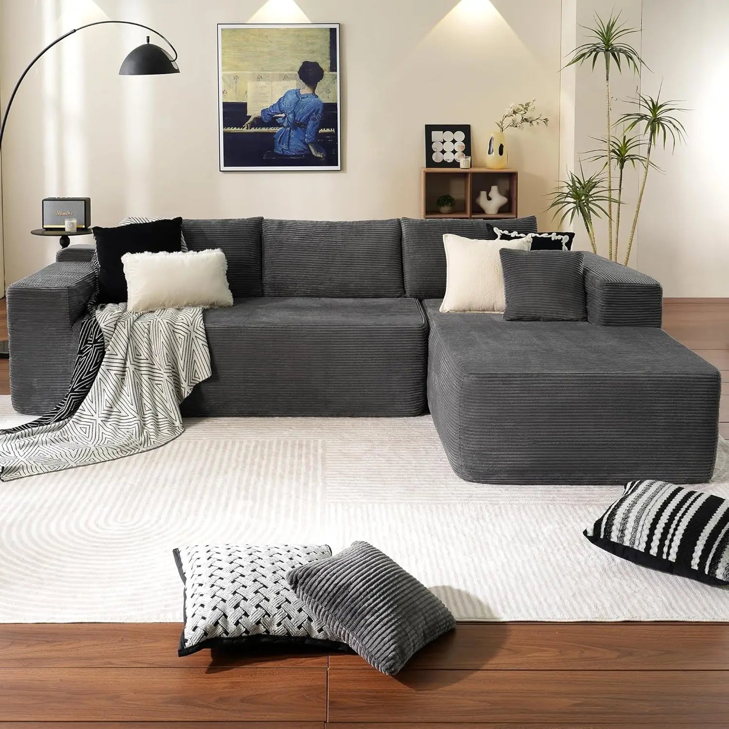 104" L-Shape Chaise, Memory Foam Sofa with Corduroy Fabric, various colors