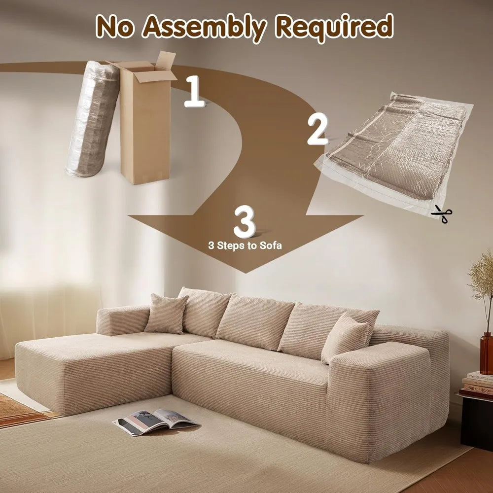 104" L-Shape Chaise, Memory Foam Sofa with Corduroy Fabric, various colors