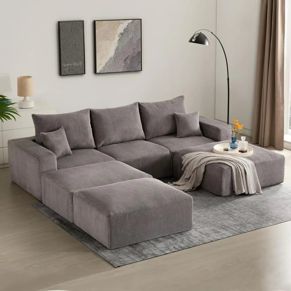 113'' L-Shaped Lounge Cloud Couch with Upgraded Corduroy, various colors