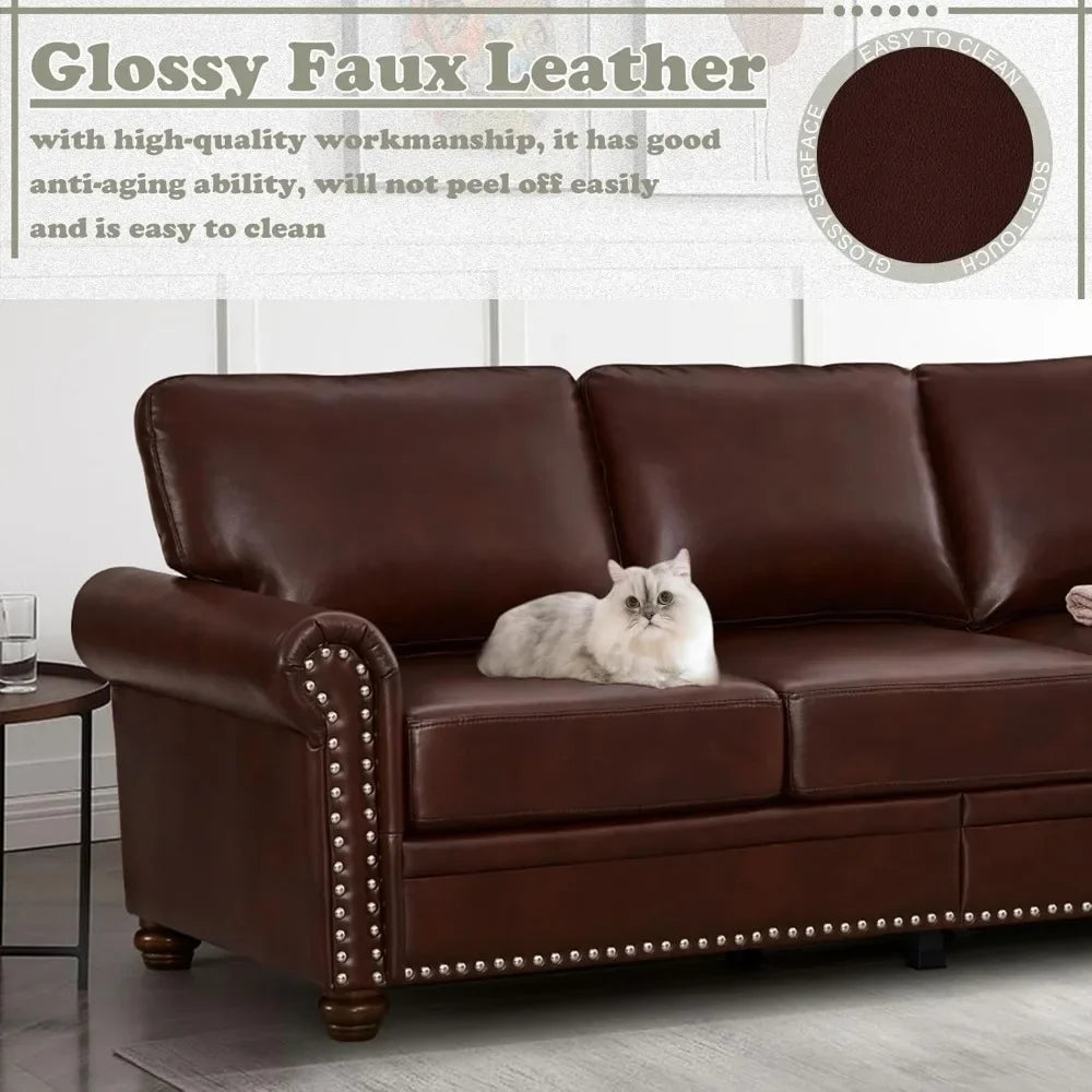 2-Piece Leather Sofa Couch Set with Storage Space, various colors