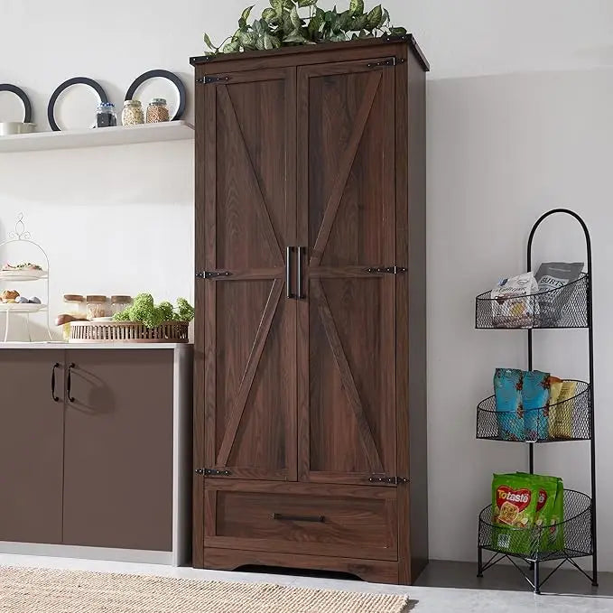 Farmhouse Kitchen Pantry Cabinet - 72" Tall antique white, antique black, brown or light brown