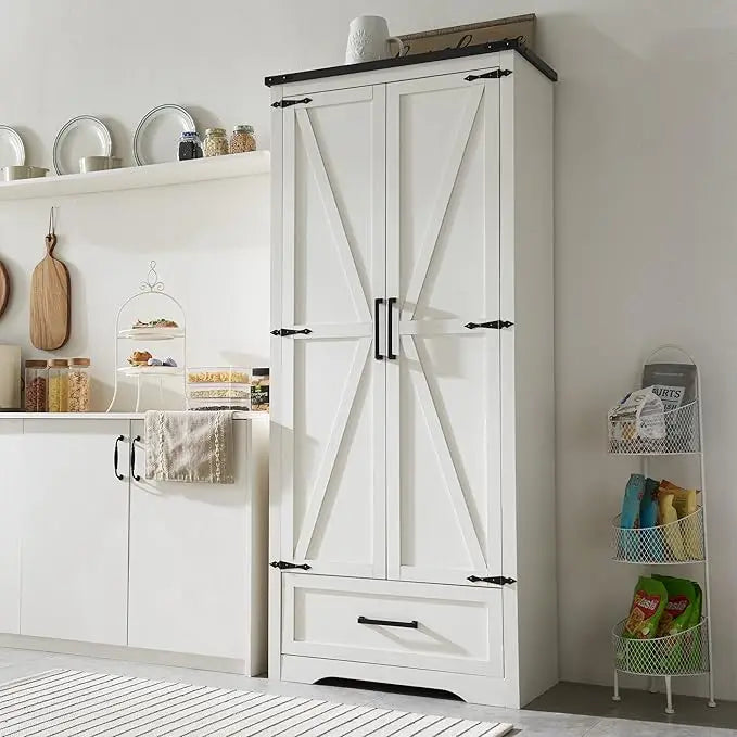 Farmhouse Kitchen Pantry Cabinet - 72" Tall antique white, antique black, brown or light brown