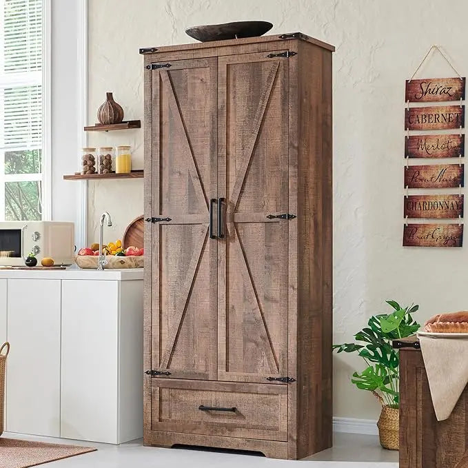 Farmhouse Kitchen Pantry Cabinet - 72" Tall antique white, antique black, brown or light brown
