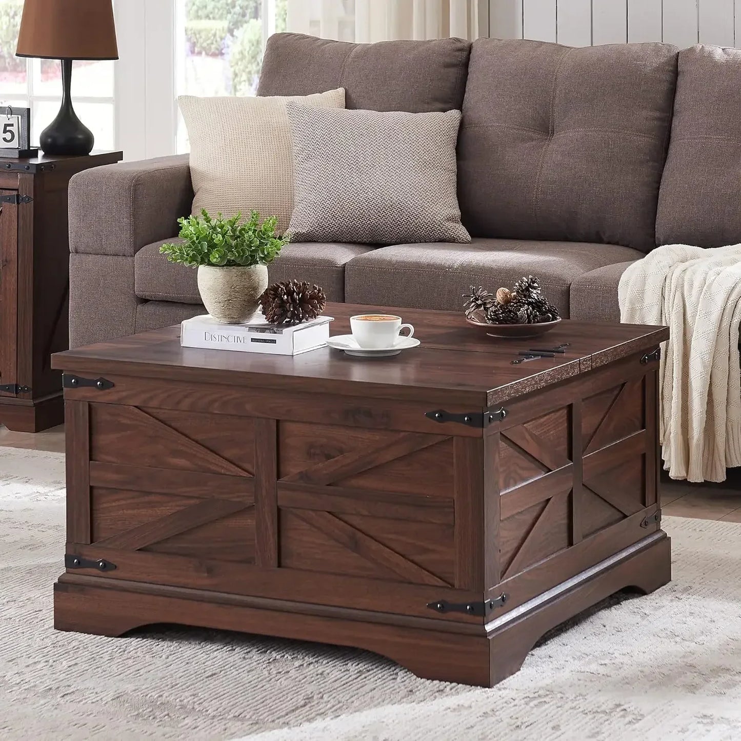 Coffee Table, Square Wood Center Table with Large Hidden Storage Compartment for Living Room