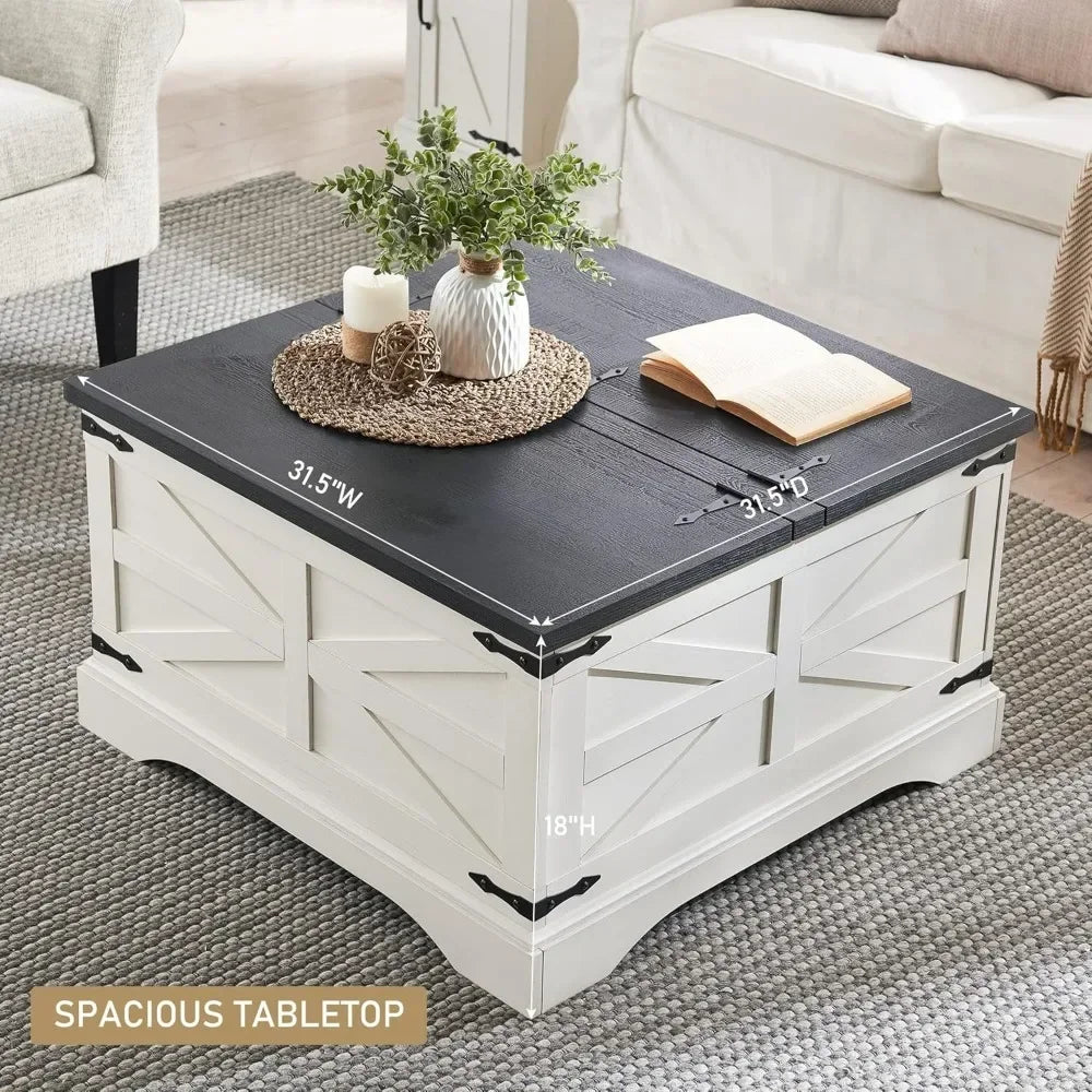 Coffee Table, Square Wood Center Table with Large Hidden Storage Compartment for Living Room