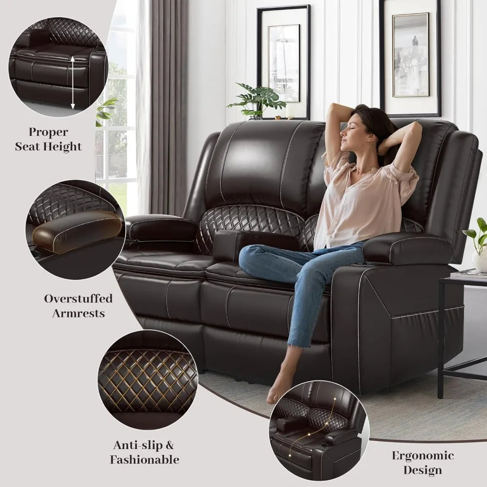 Reclining Love seat with Removable Armrest, Faux Leather