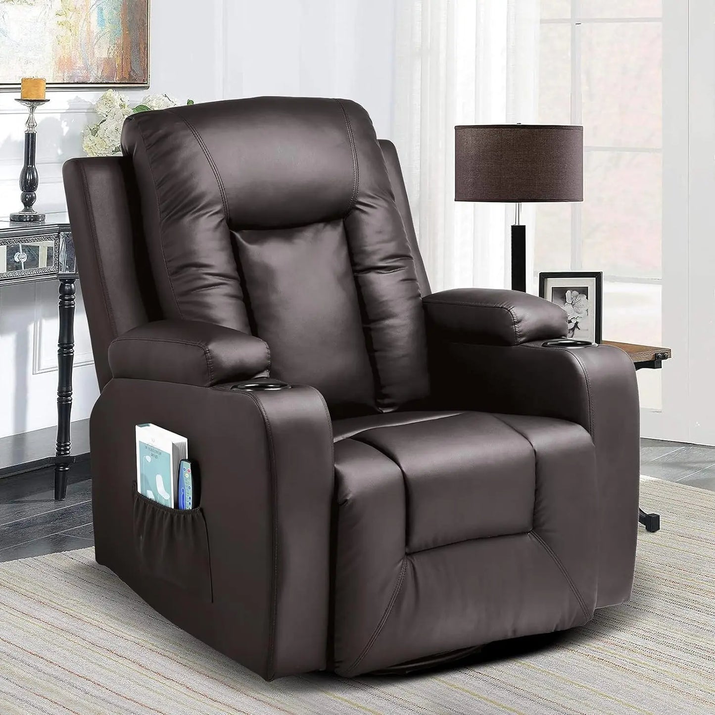 Leather Recliner Chair Modern Rocker with Heated Massage