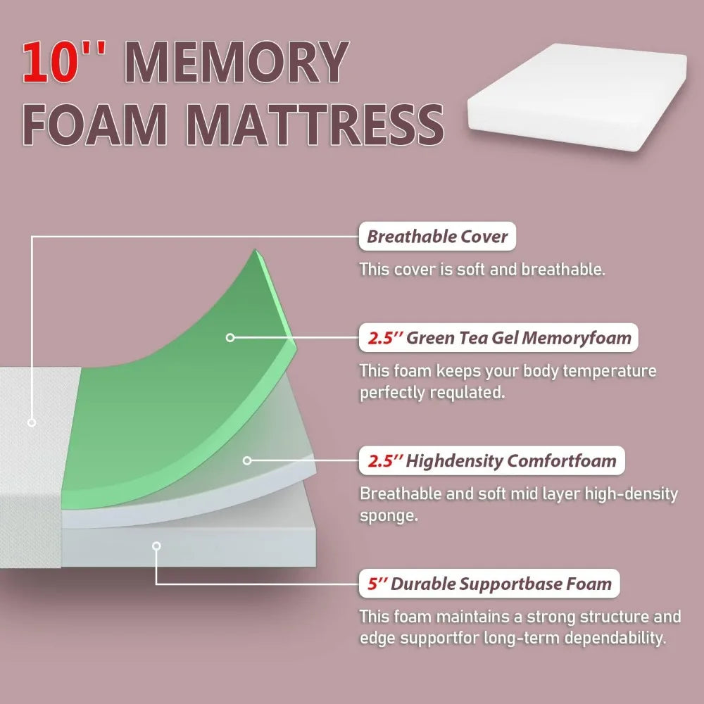 6" to 12" Inch thick Mattress Green Tea Memory Foam, full, queen or king