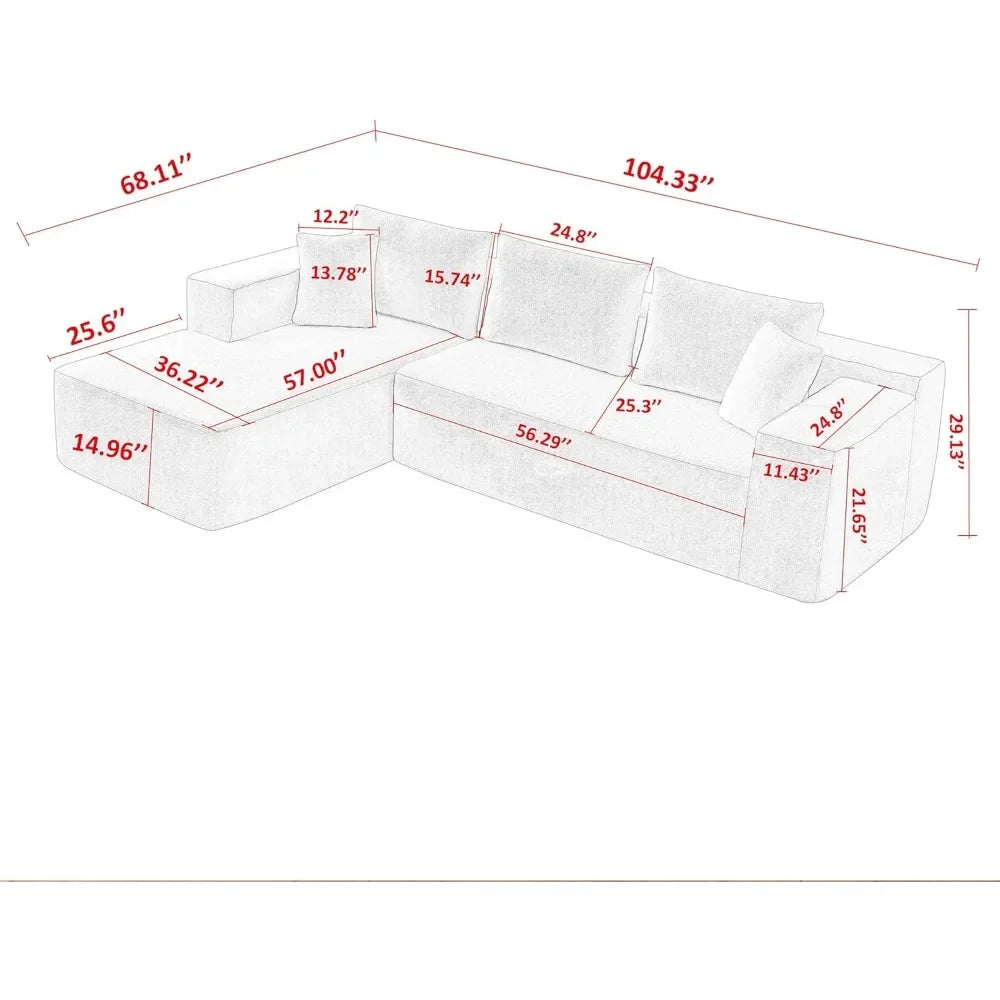 104'' Modular Sectional Couch, Modern L-Shape Sectional Sofa, Comfy Lambswool Fabric