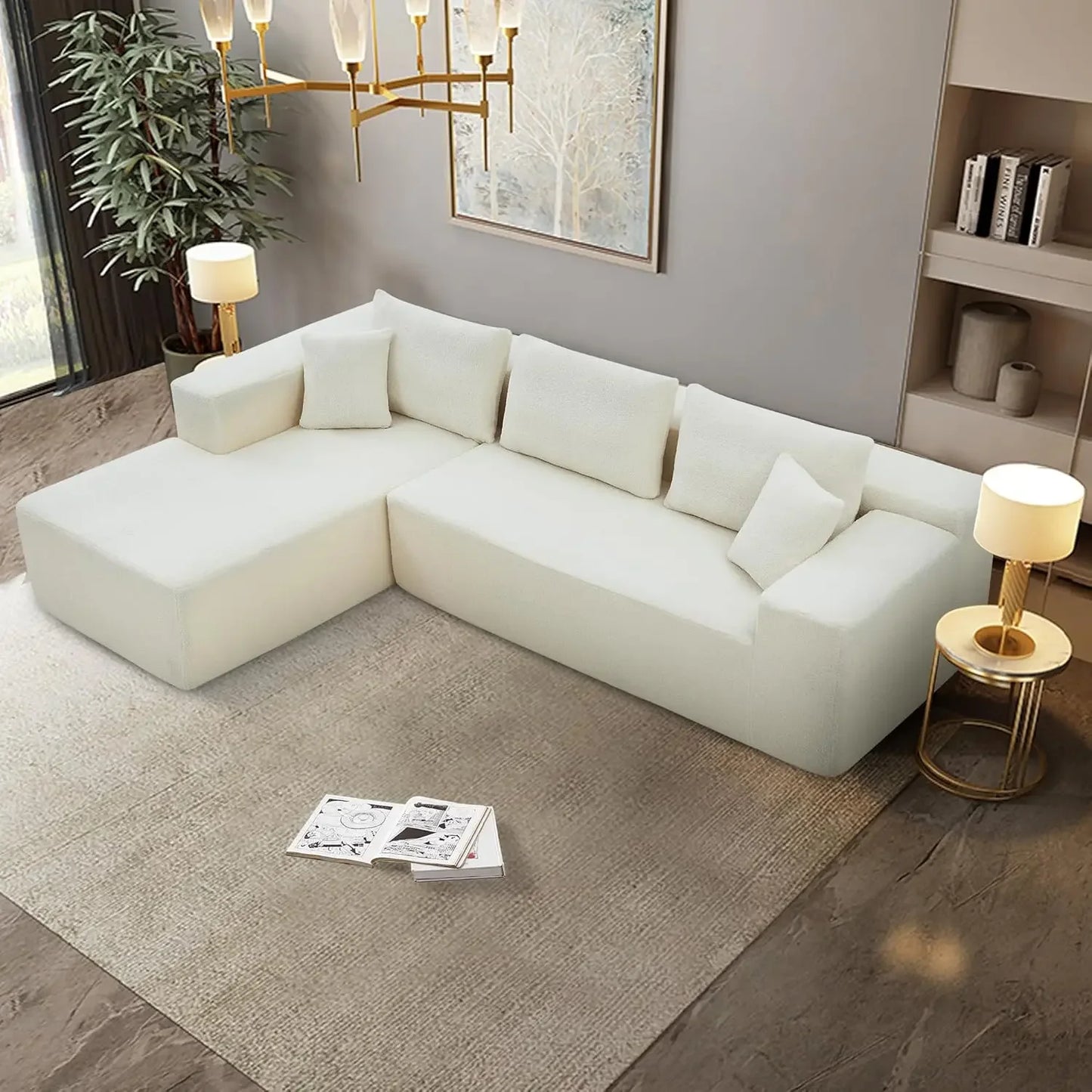 104'' Modular Sectional Couch, Modern L-Shape Sectional Sofa, Comfy Lambswool Fabric