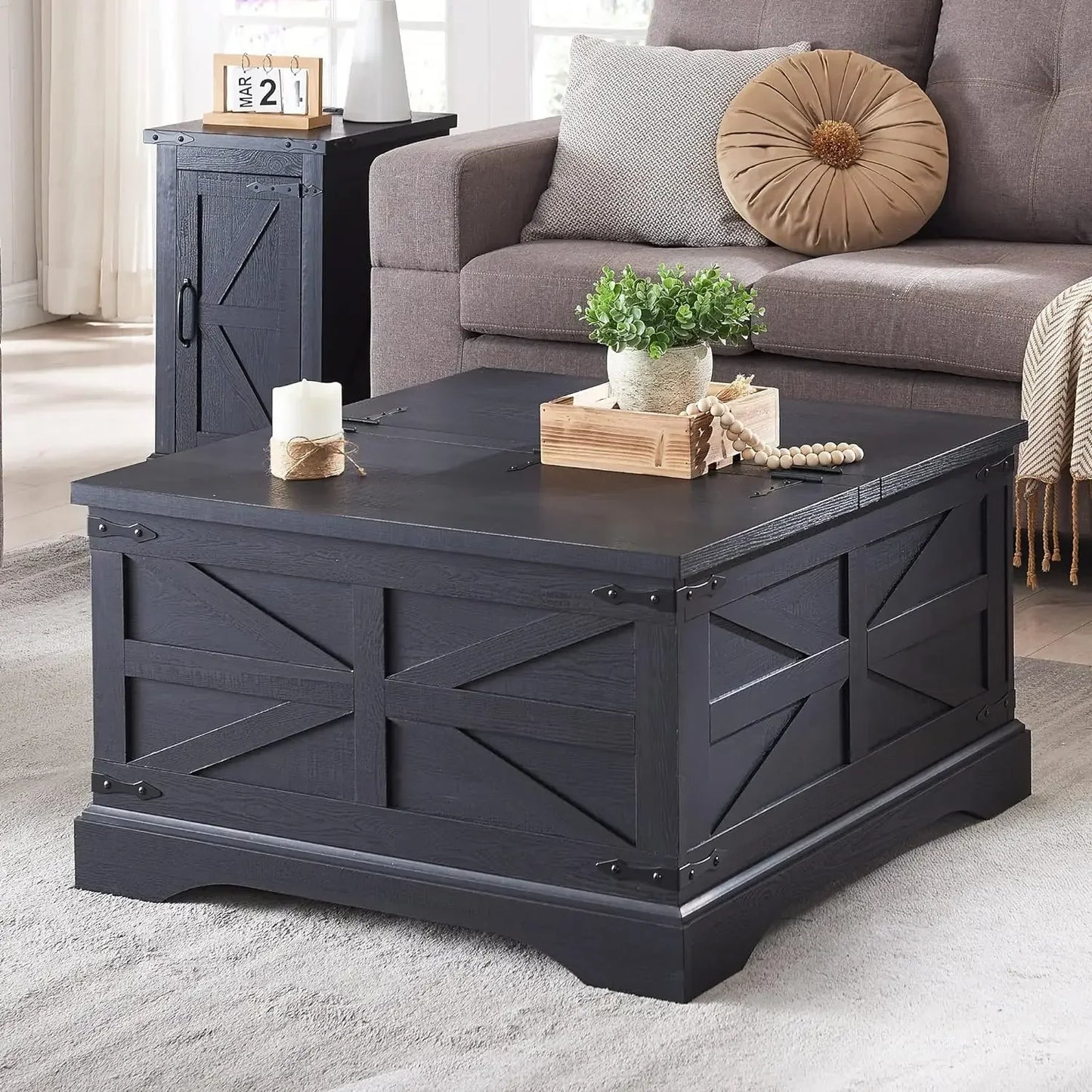 Coffee Table, Square Wood Center Table with Large Hidden Storage Compartment for Living Room