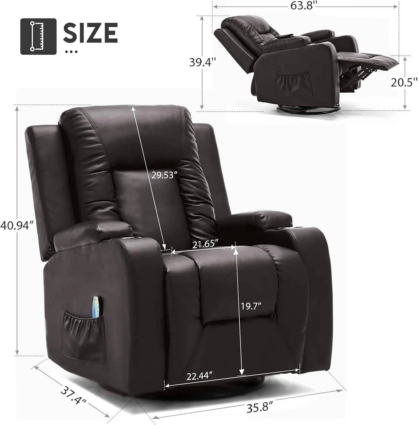 Leather Recliner Chair Modern Rocker with Heated Massage