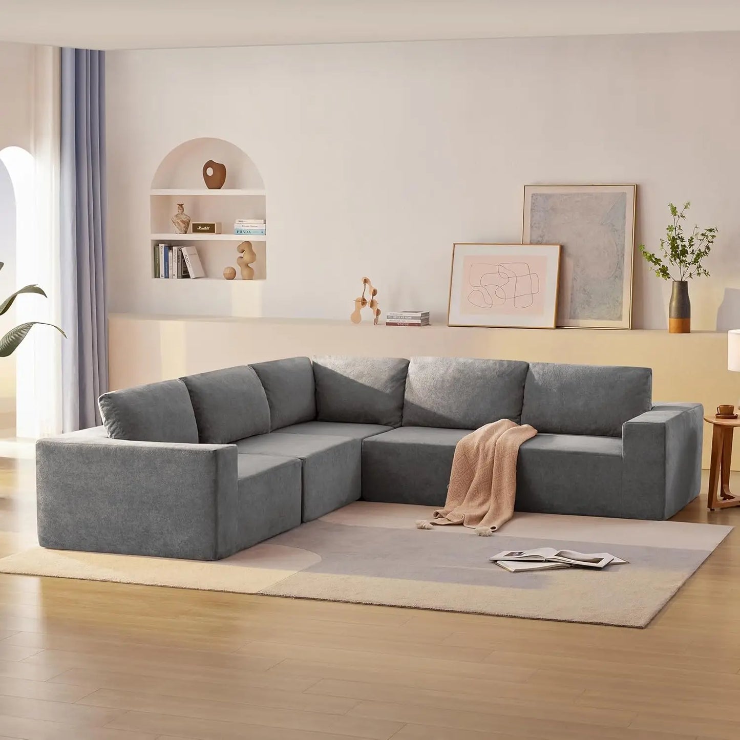 116 × 116'' Modular Sectional Couch, Modern L-Shape Floor Sofa