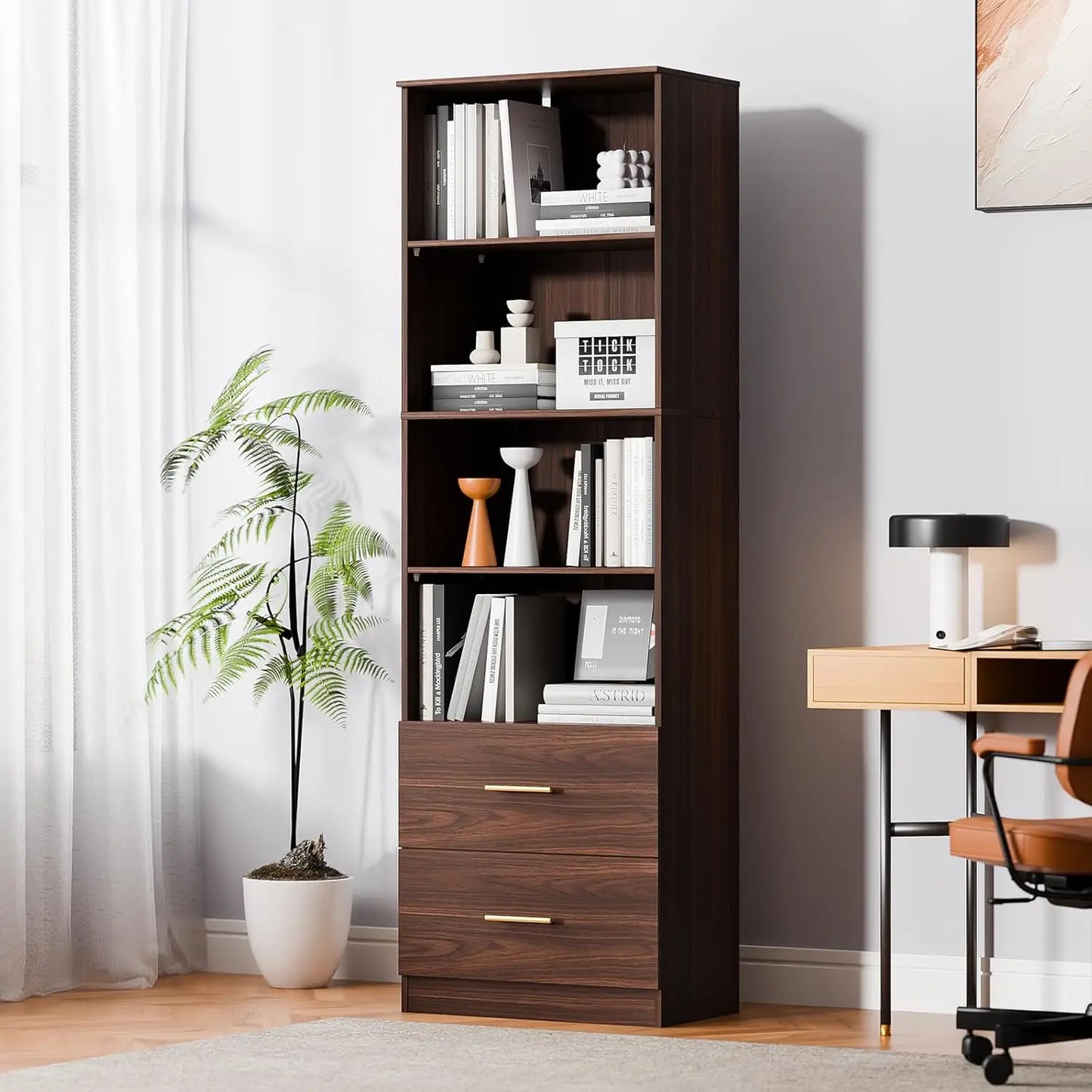 74.1'' with Drawers, 4 Shelf Bookcase