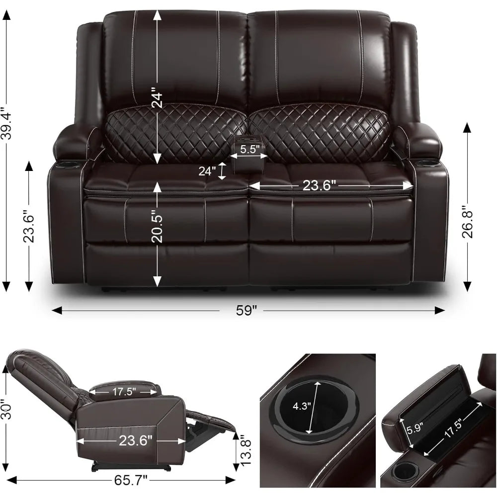 Reclining Love seat with Removable Armrest, Faux Leather