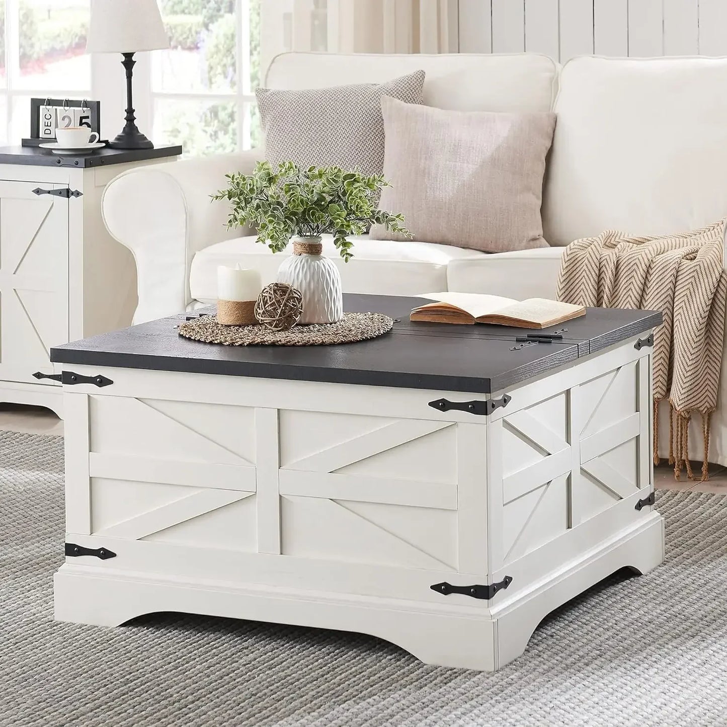 Coffee Table, Square Wood Center Table with Large Hidden Storage Compartment for Living Room