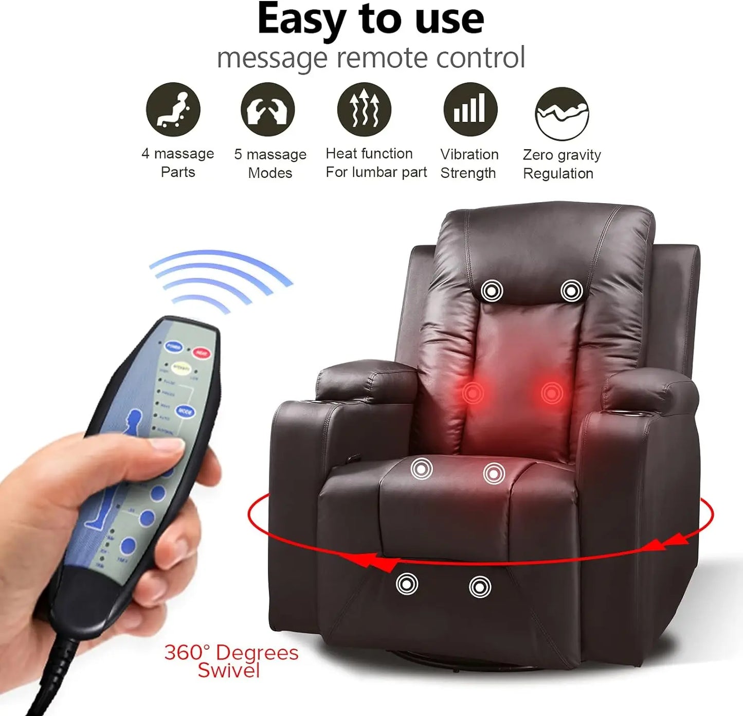 Leather Recliner Chair Modern Rocker with Heated Massage