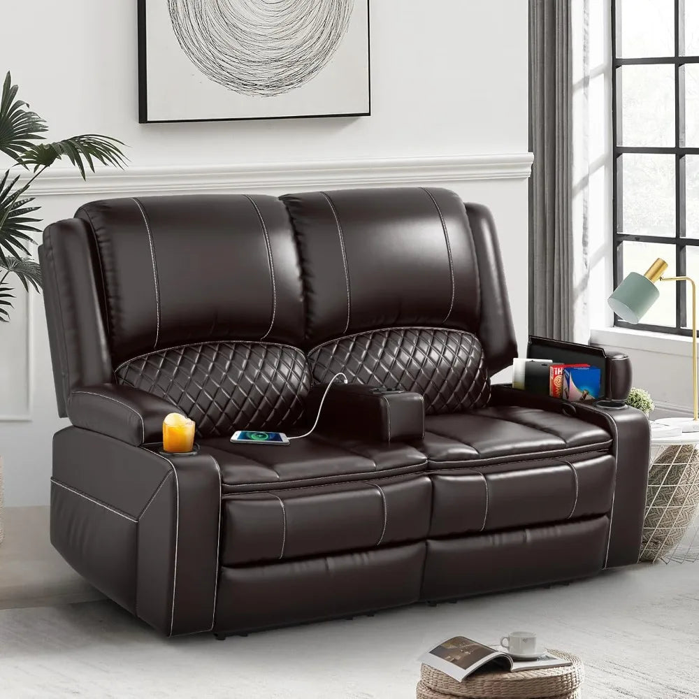 Reclining Love seat with Removable Armrest, Faux Leather